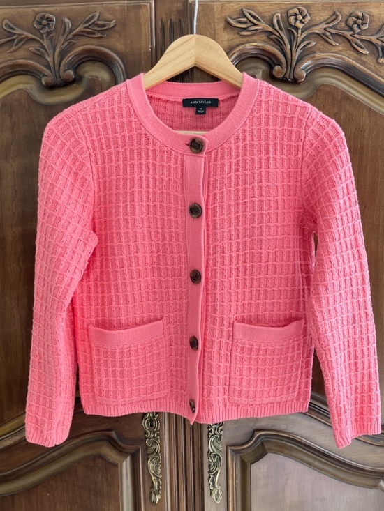 Ann Taylor Sweaters - Ann Taylor | Tweedy Sweater Jacket | Bright Guava | XS